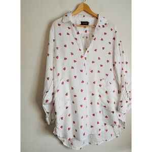 For Cynthia White Linen Watermelon Print Beach Resort Vacation Tunic Dress Large